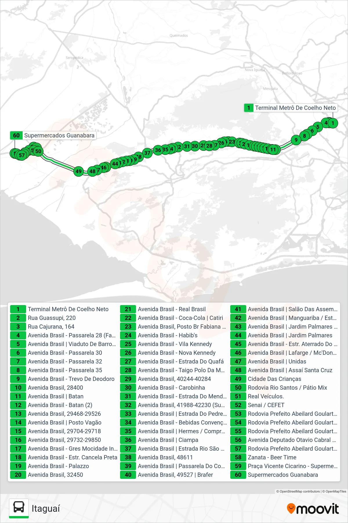 Rota e paradas da linha de ônibus 442L (Itaguaí) no mapa