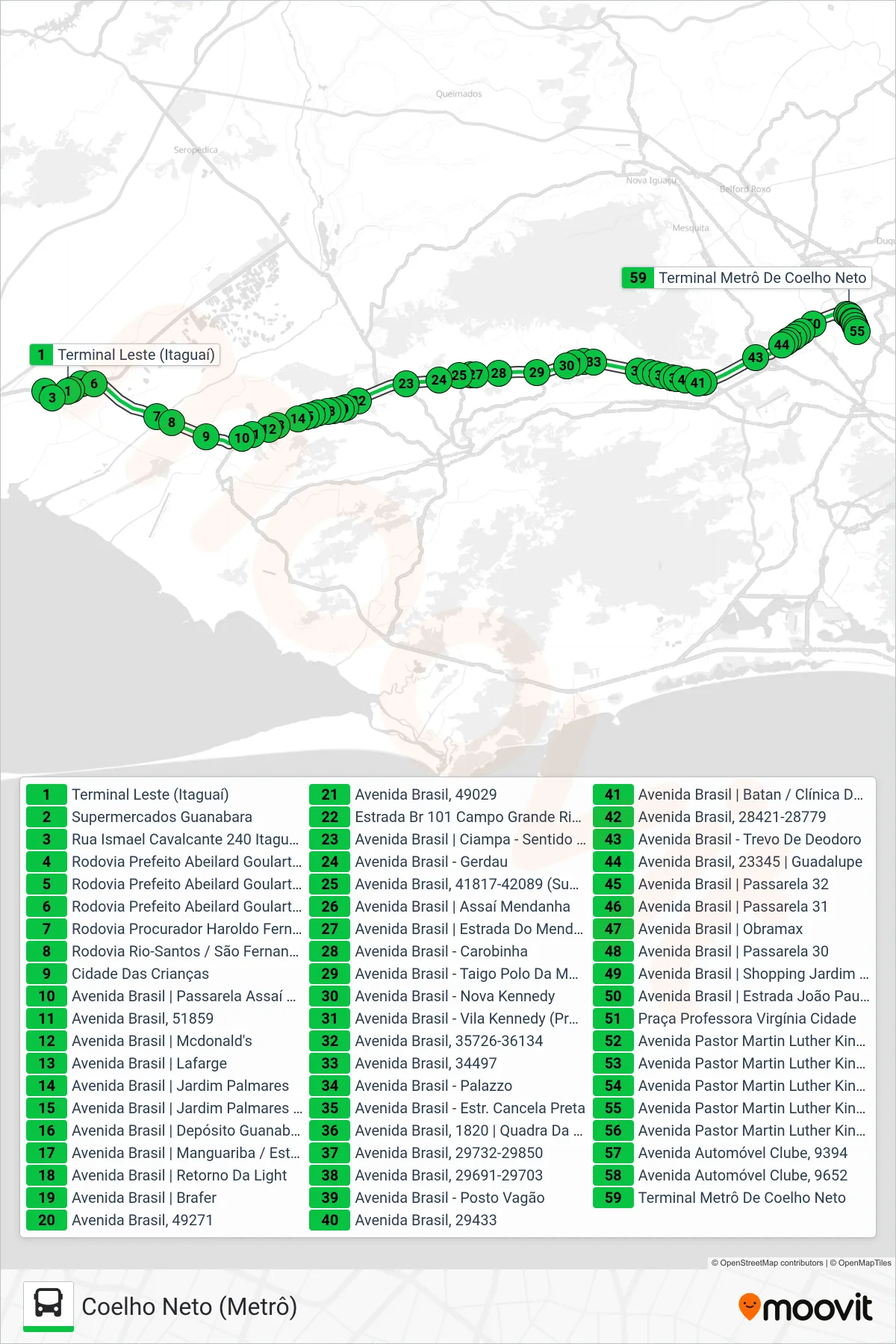 Rota e paradas da linha de ônibus 442L (Coelho Neto (Metrô)) no mapa