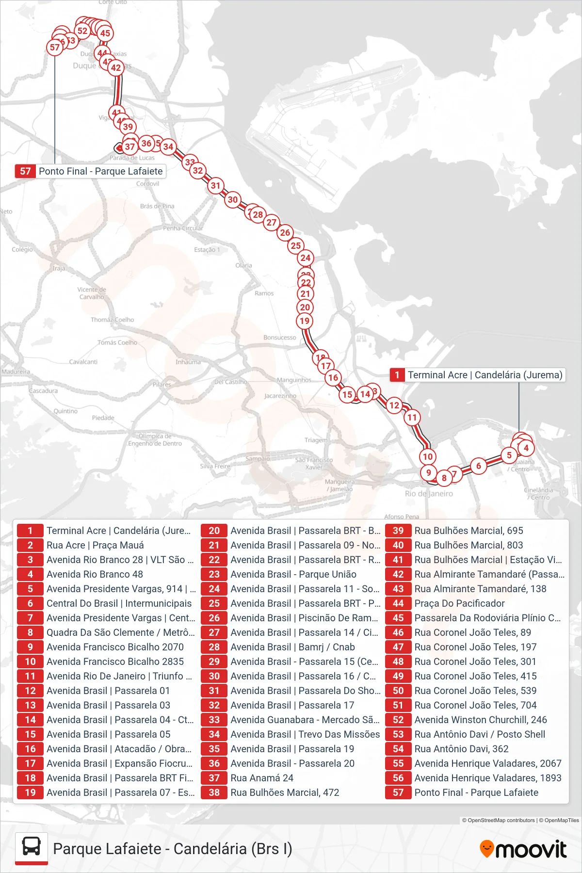 Rota e paradas da linha de ônibus 104C (Parque Lafaiete (Parador)) no mapa