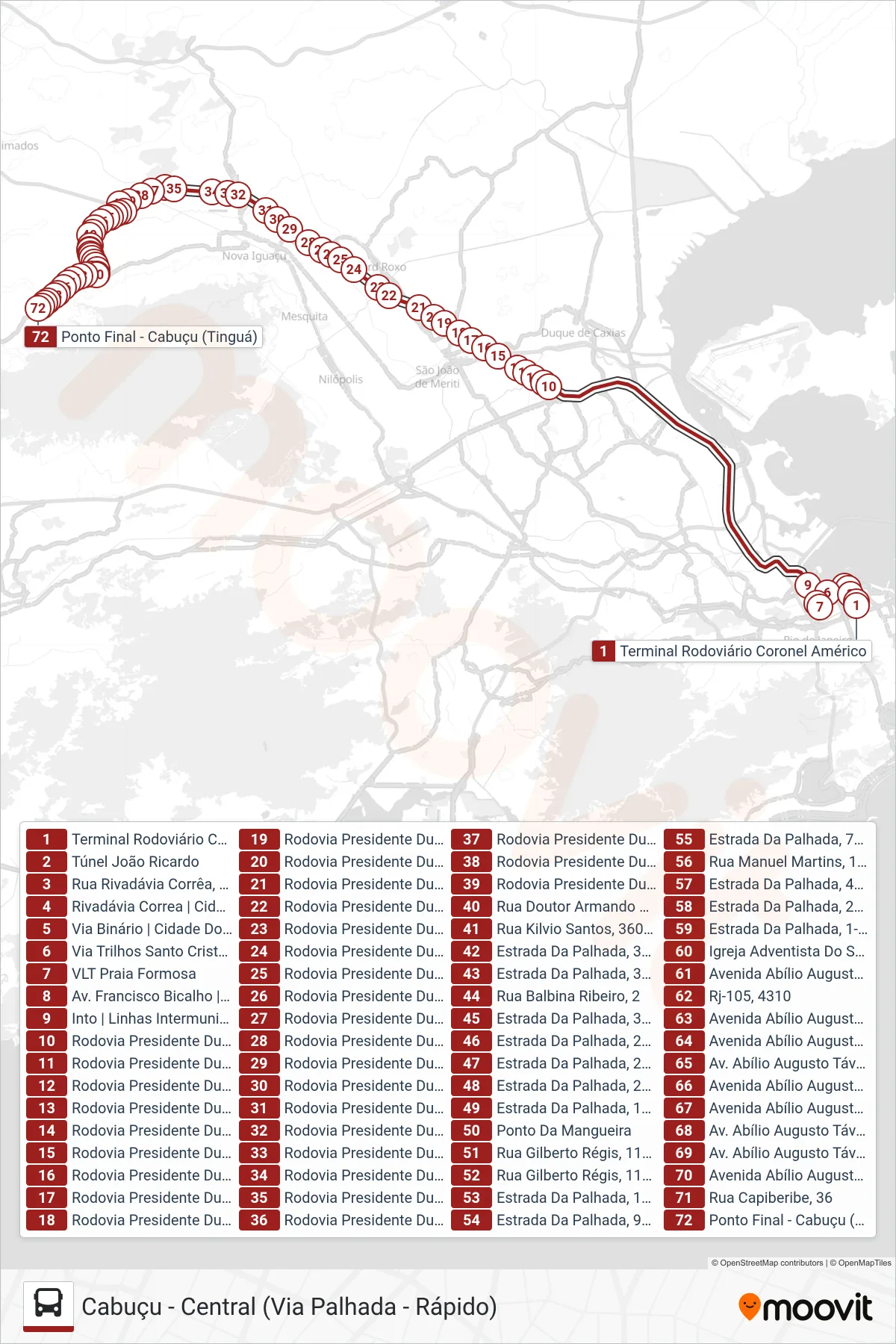 Rota e paradas da linha de ônibus 4499B (EXECUTIVO) (Cabuçu) no mapa
