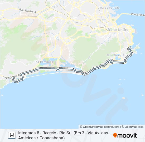 Mapa da linha 553 - INT8 de ônibus