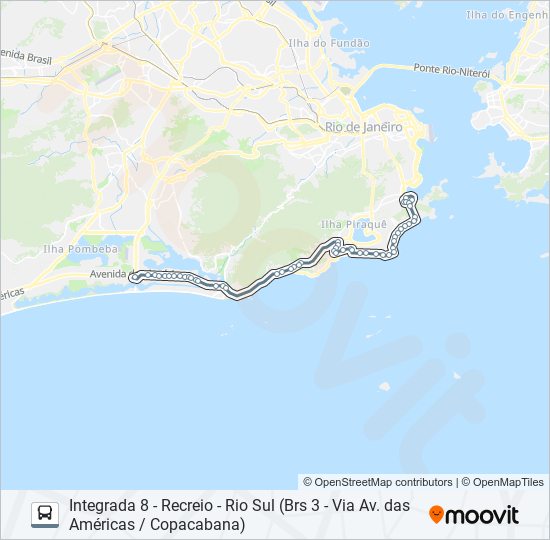 Mapa da linha 553 - INT8 de ônibus