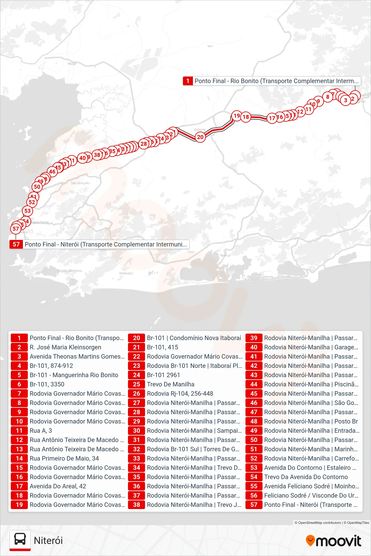 Rota e paradas da linha de ônibus  VAN M552  (Niterói) no mapa
