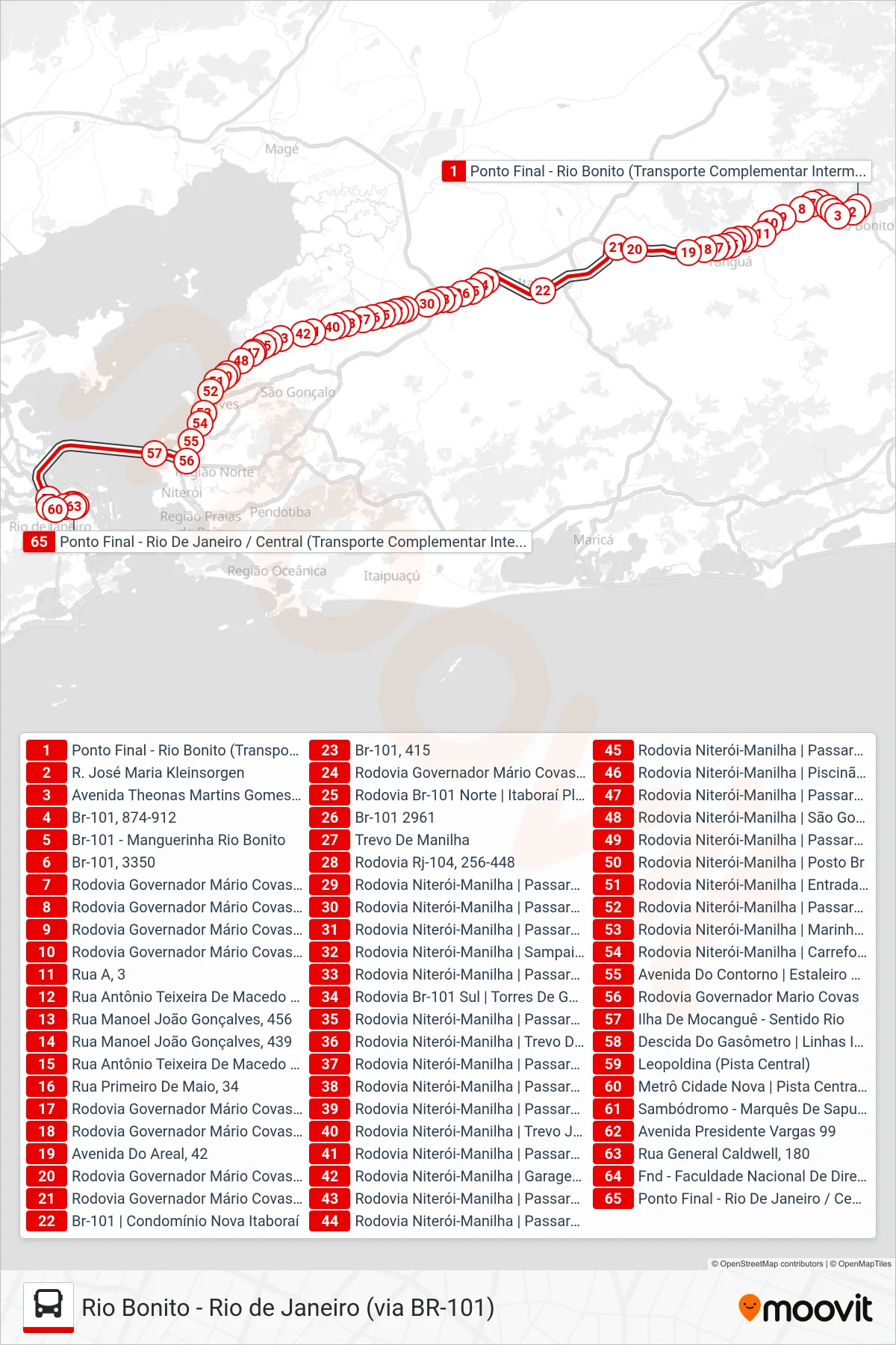 Rota e paradas da linha de ônibus VAN M559 (Rio De Janeiro (Central)) no mapa