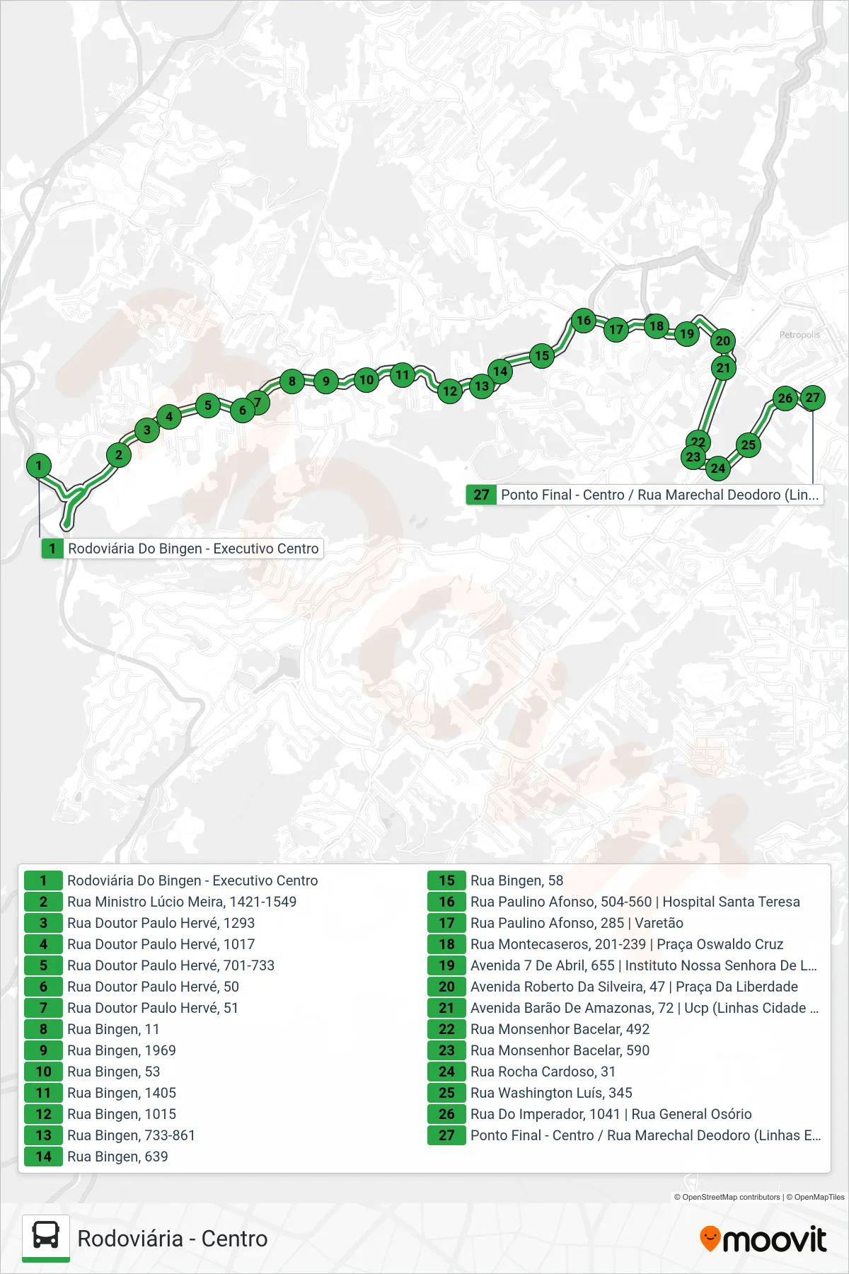 Rota e paradas da linha de ônibus 010 (EXECUTIVO) (Centro) no mapa