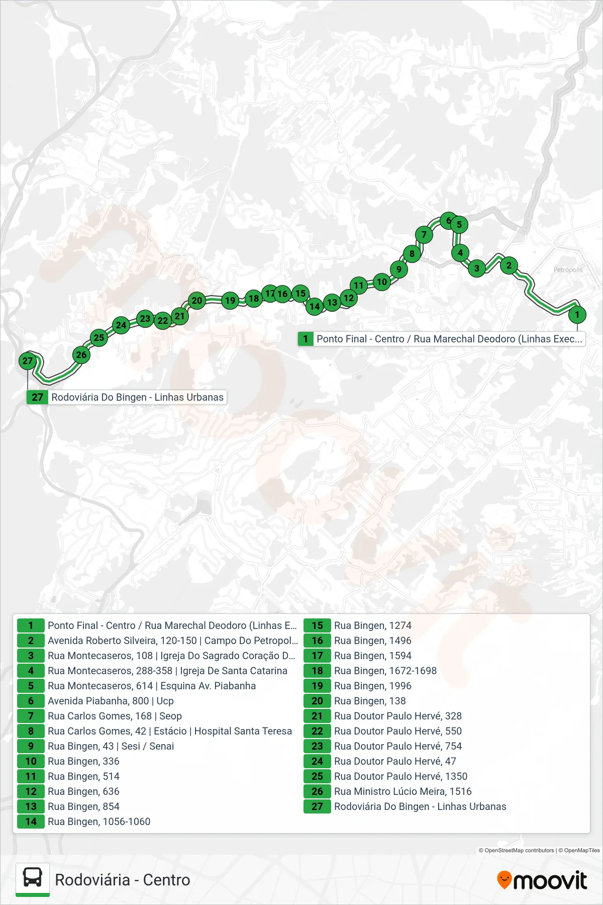 Rota e paradas da linha de ônibus 010 (EXECUTIVO) (Rodoviária) no mapa