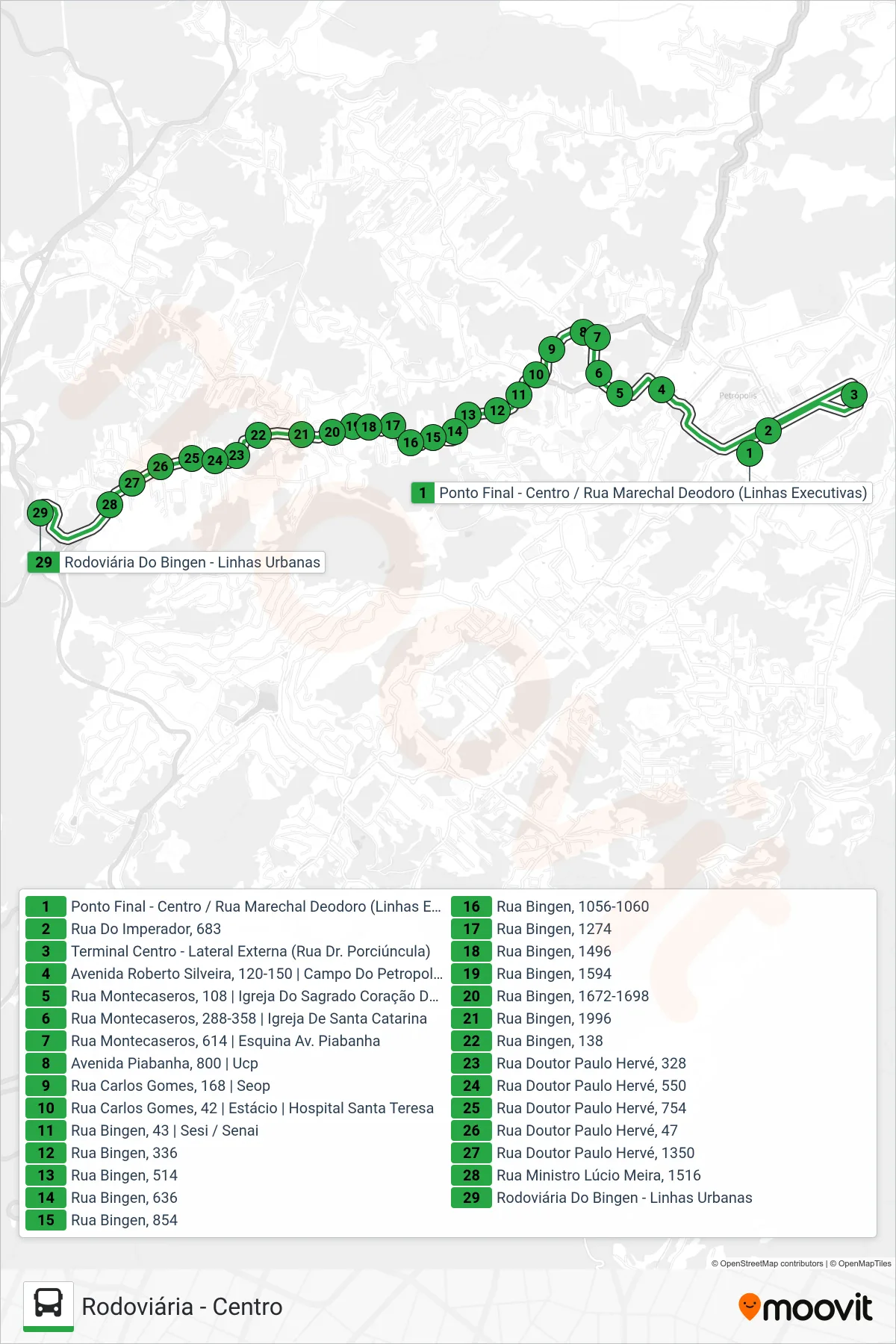 Rota e paradas da linha de ônibus 010 (EXECUTIVO) (Rodoviária (Via Terminal Centro)) no mapa