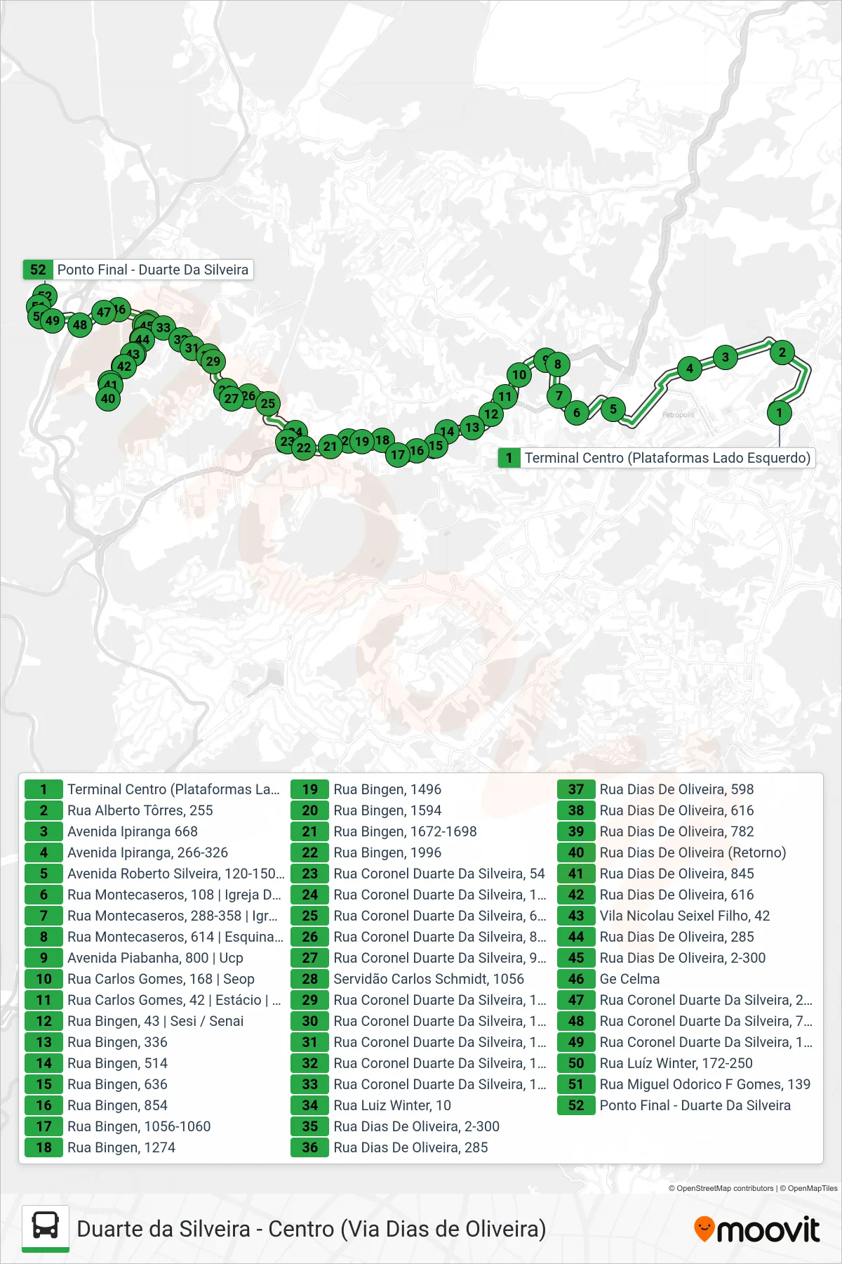 Rota e paradas da linha de ônibus 019 (EXECUTIVO) (Duarte Da Silveira) no mapa