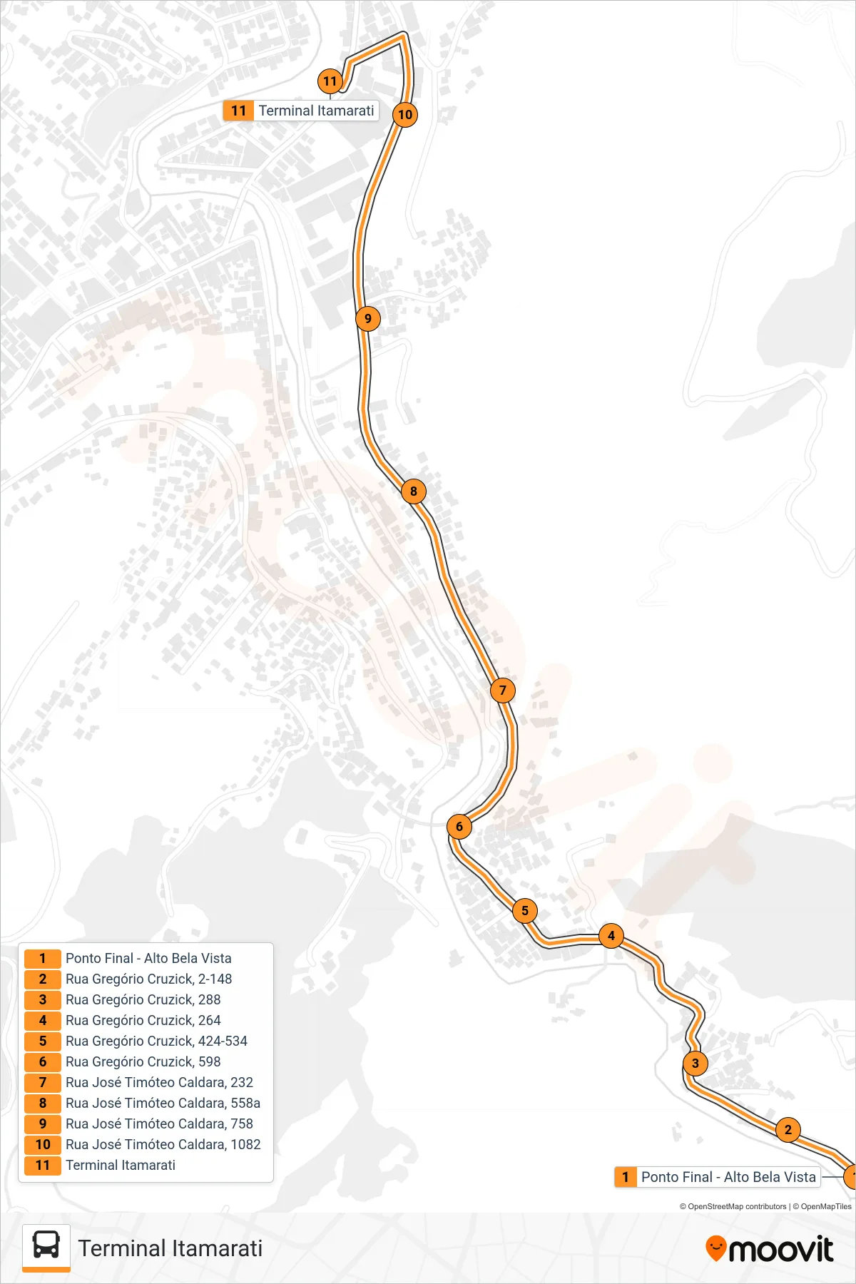 325 bus Line (Terminal Itamarati) route and stops on a map