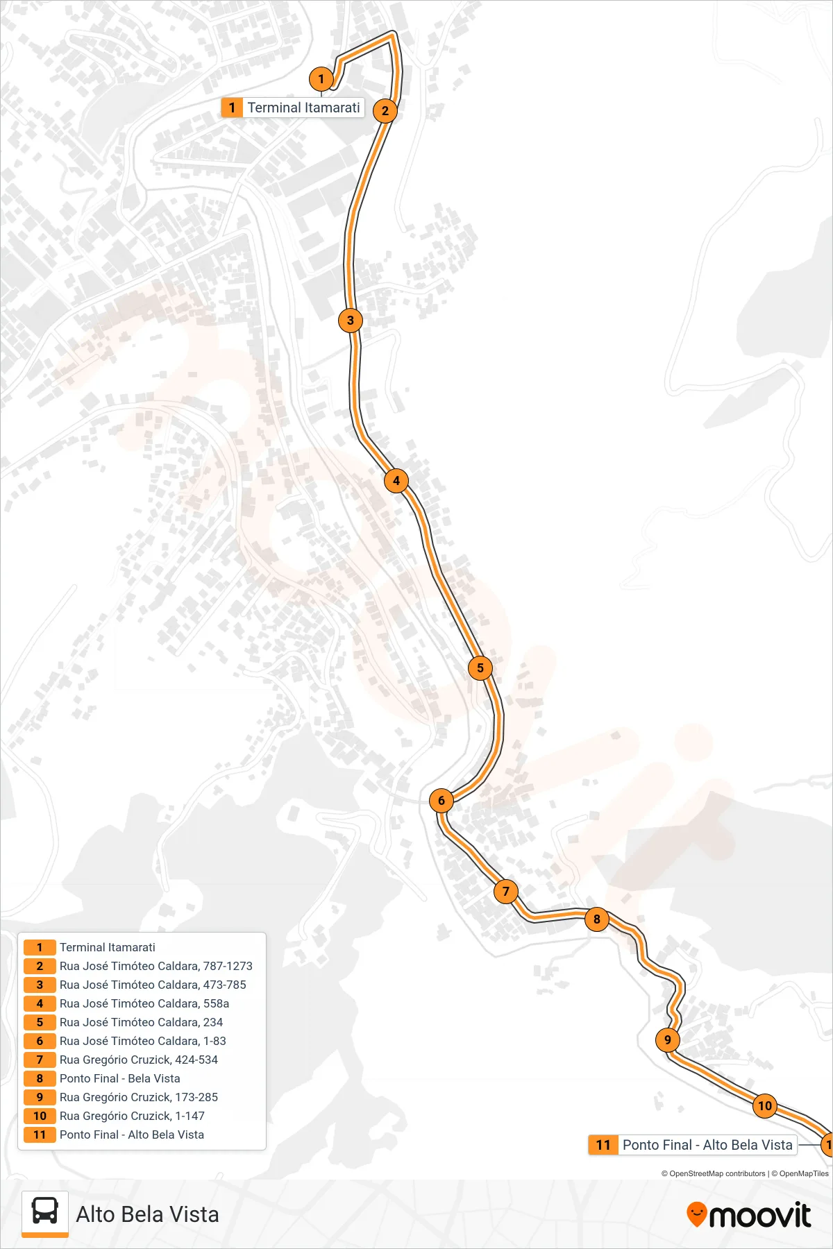 Rota e paradas da linha de ônibus 325 (Alto Bela Vista) no mapa