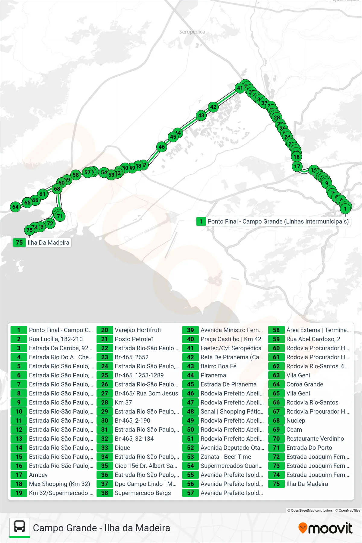 Rota e paradas da linha de ônibus 738P (Ilha Da Madeira) no mapa