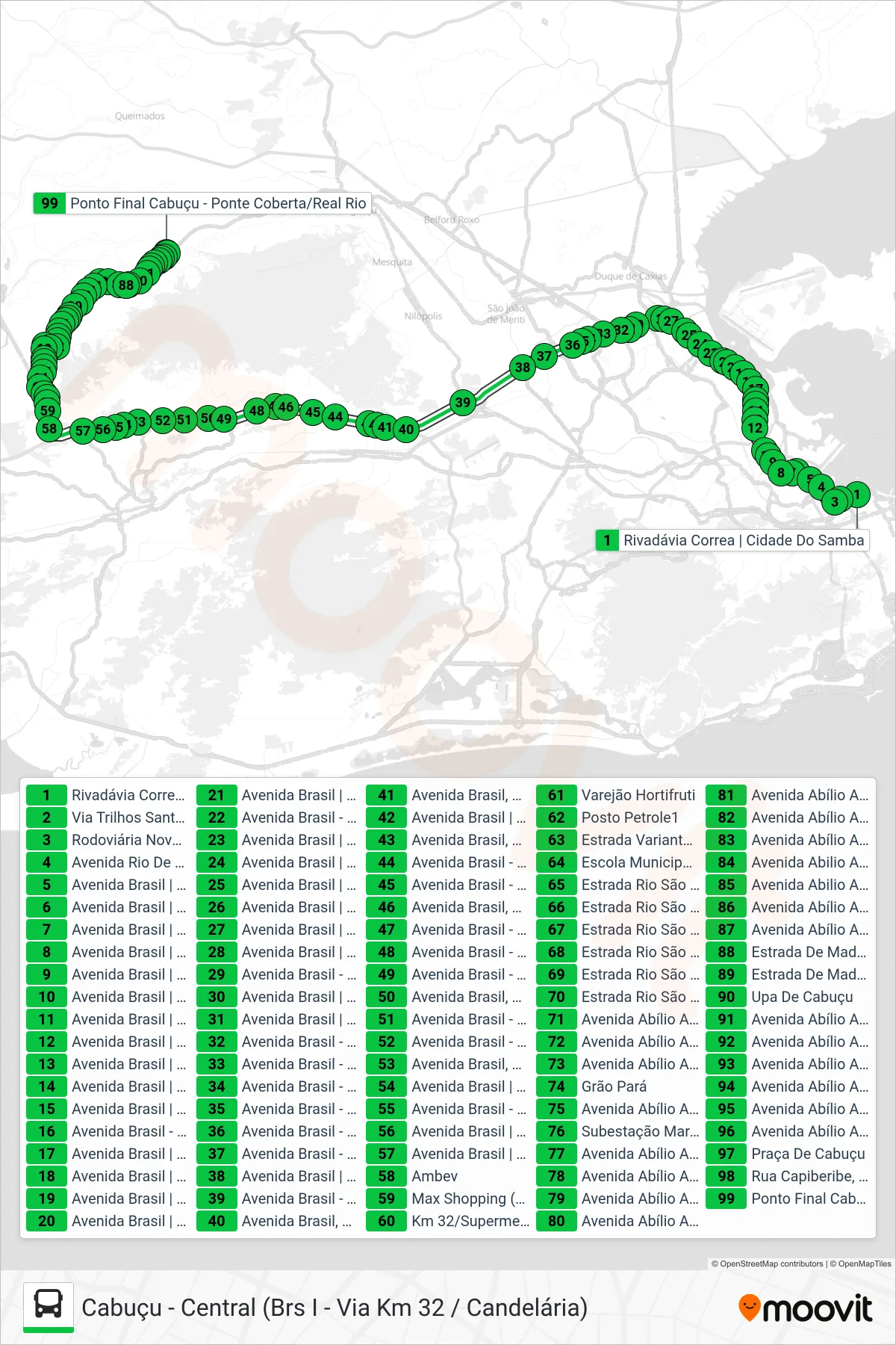 444B bus Line (Cabuçu (Parador)) route and stops on a map