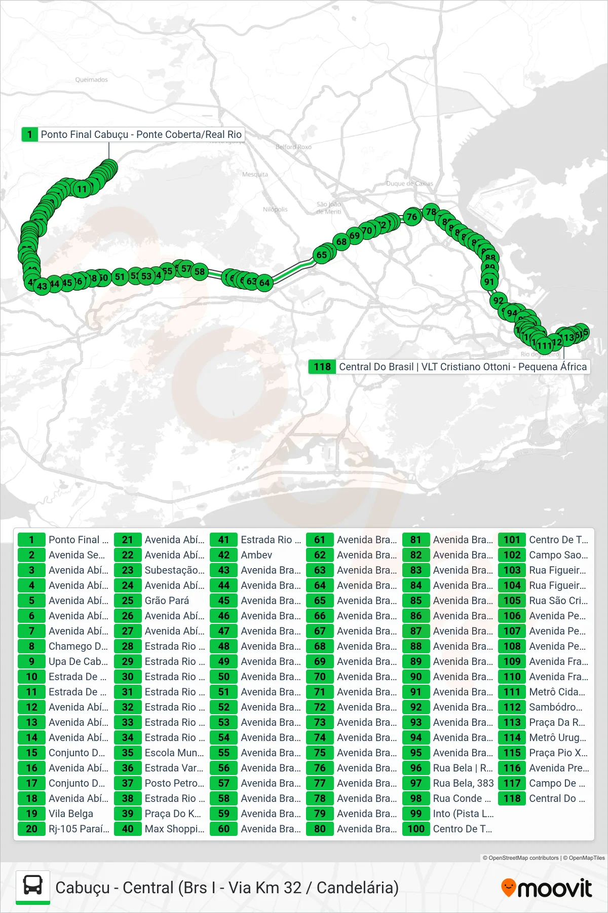 Rota e paradas da linha de ônibus 444B (Central (Parador)) no mapa