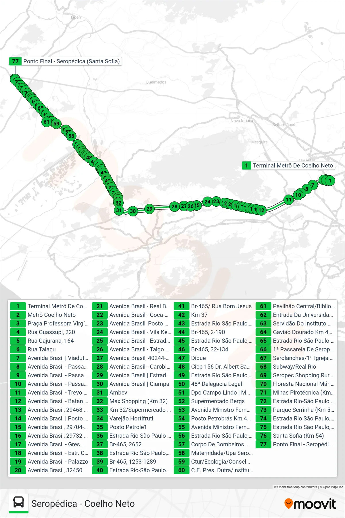 712L bus Line (Seropédica) route and stops on a map