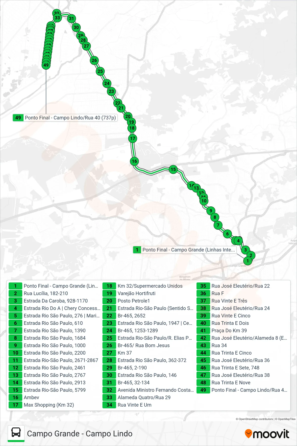 737P bus Line (Campo Lindo) route and stops on a map