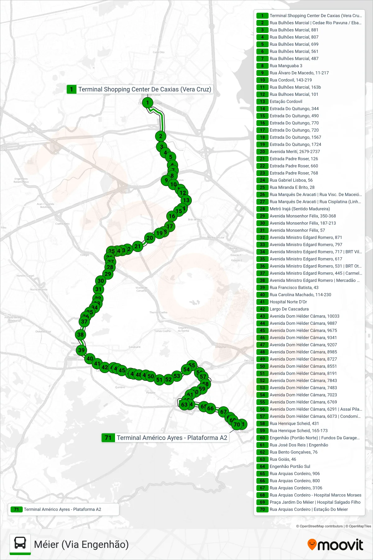 Rota e paradas da linha de ônibus 560L (Méier (Via Engenhão)) no mapa