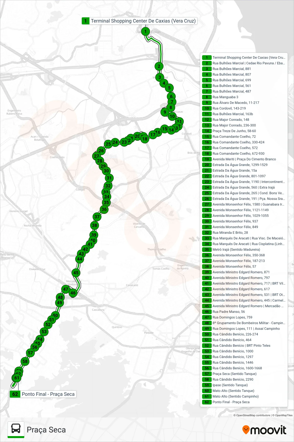 Rota e paradas da linha de ônibus 568L (Praça Seca) no mapa