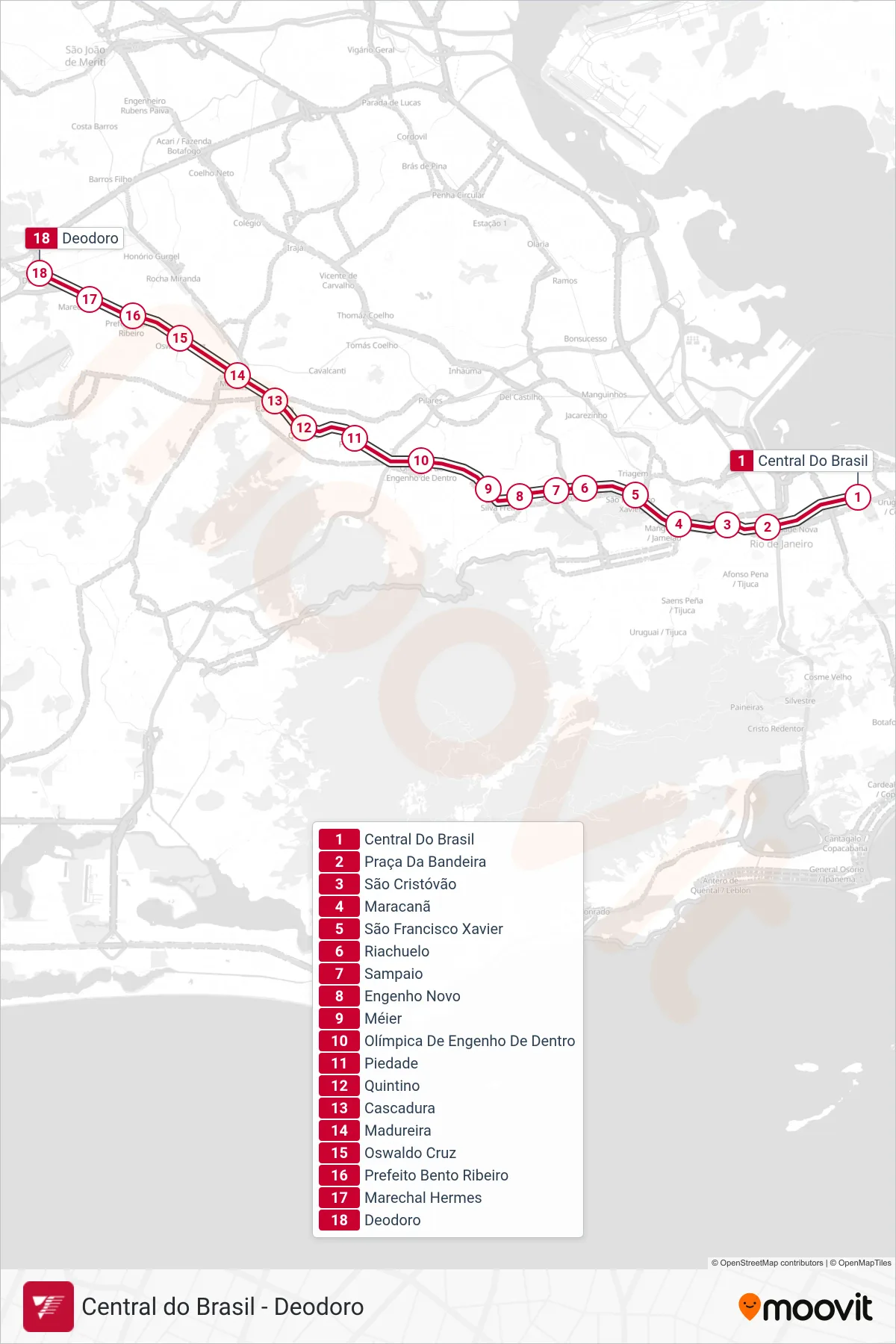 Rota e paradas da linha de trem RAMAL DEODORO (Deodoro) no mapa