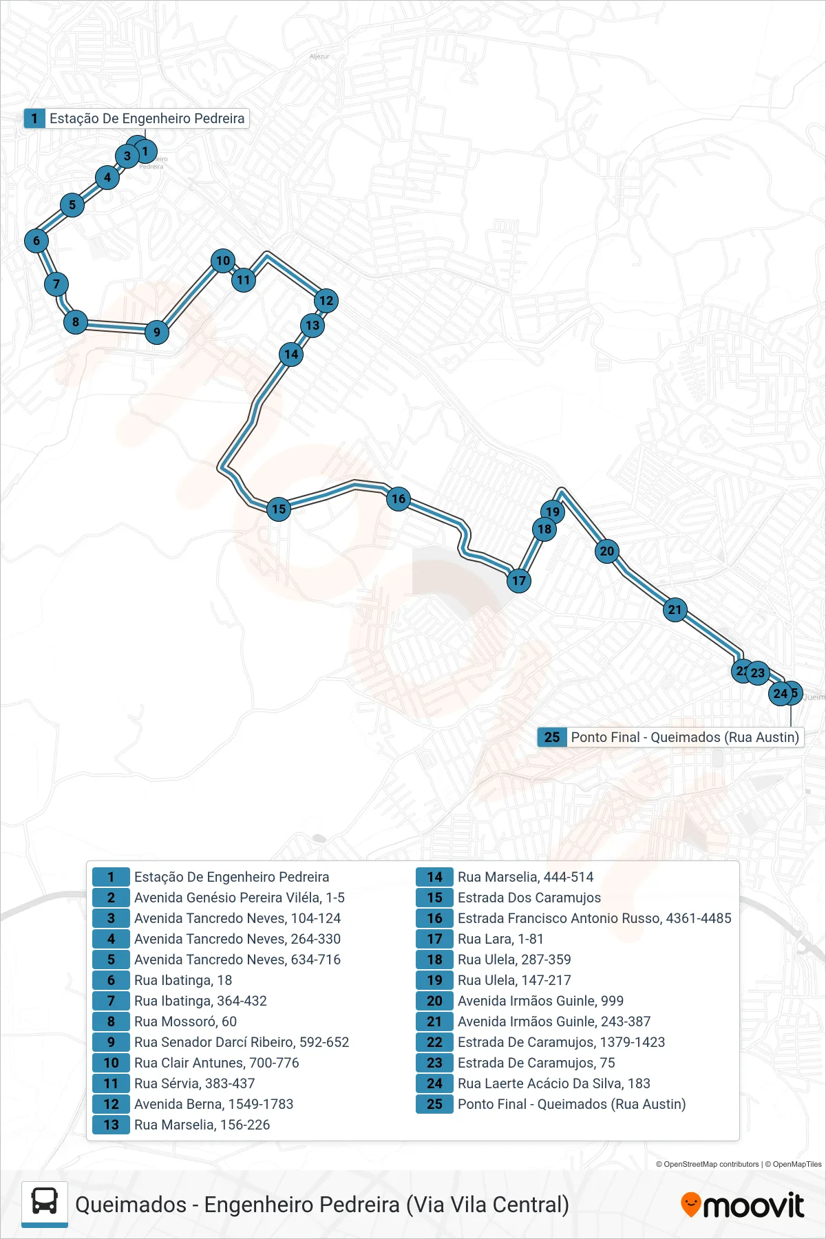 640I bus Line (Queimados (Via Belmonte)) route and stops on a map