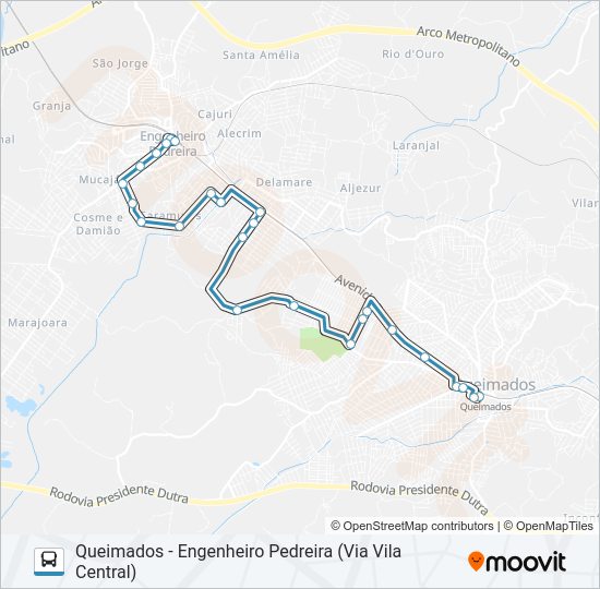 Mapa da linha 640I de ônibus