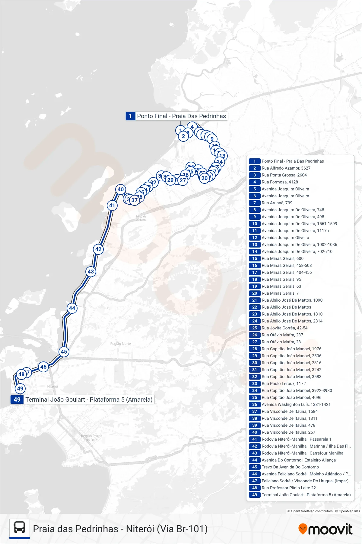 Rota e paradas da linha de ônibus 523 (Niterói) no mapa