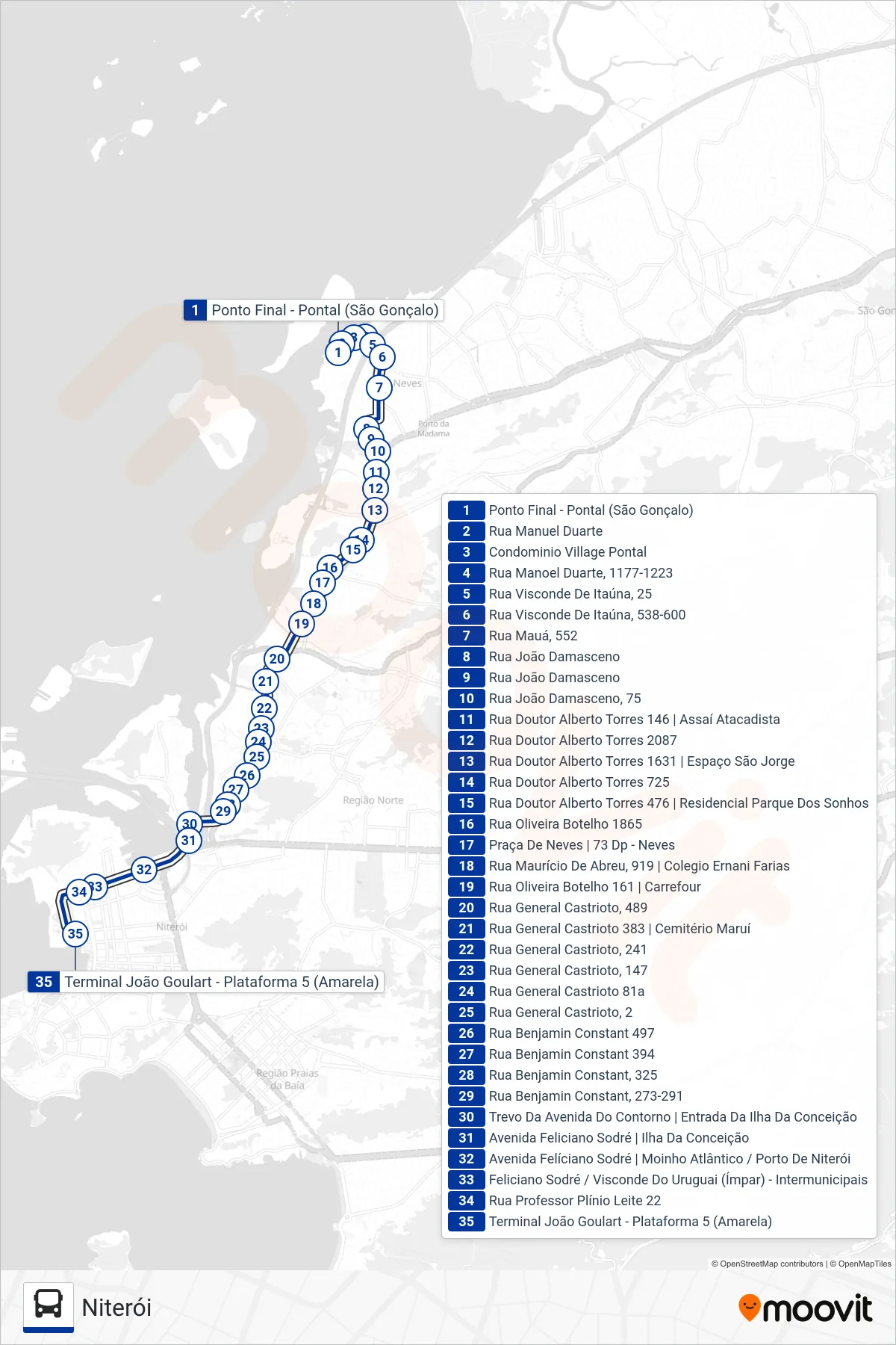 Rota e paradas da linha de ônibus 524 (Niterói) no mapa