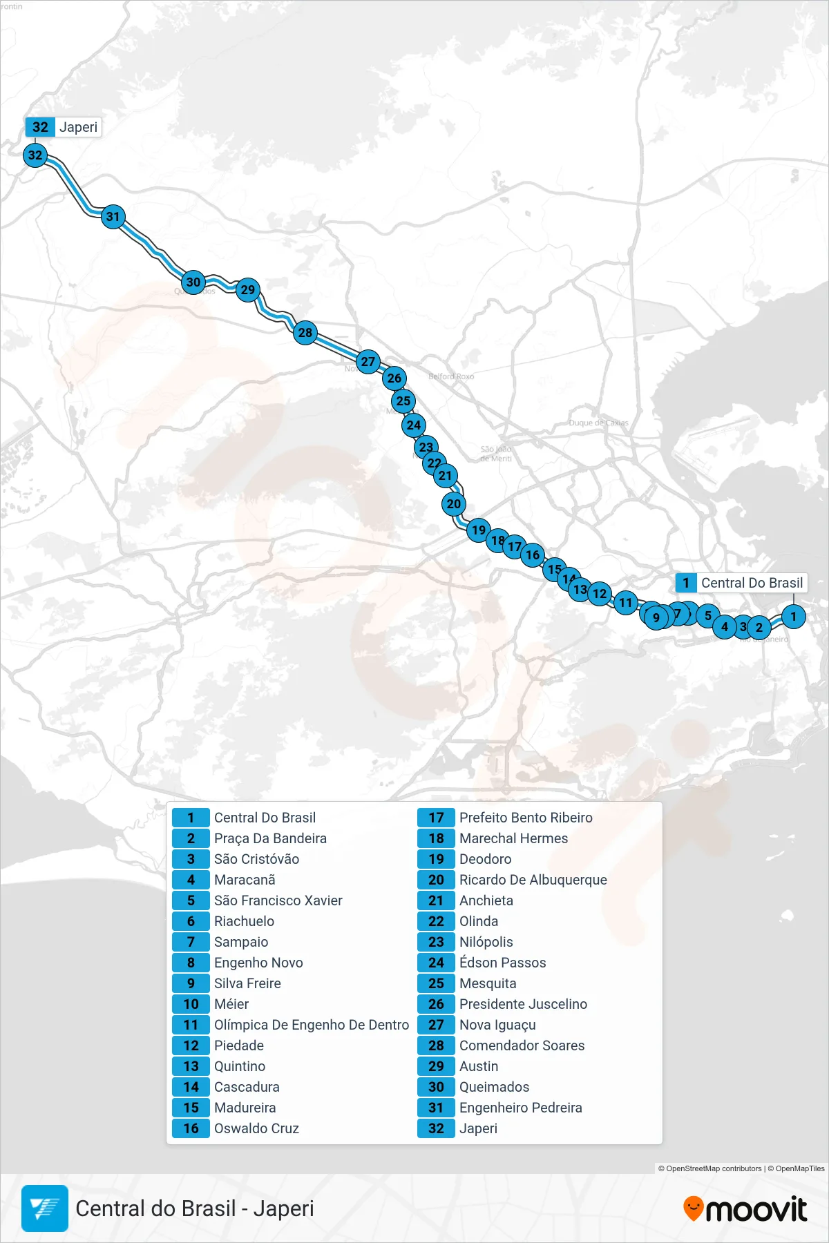 RAMAL JAPERI rail Line (Japeri) route and stops on a map