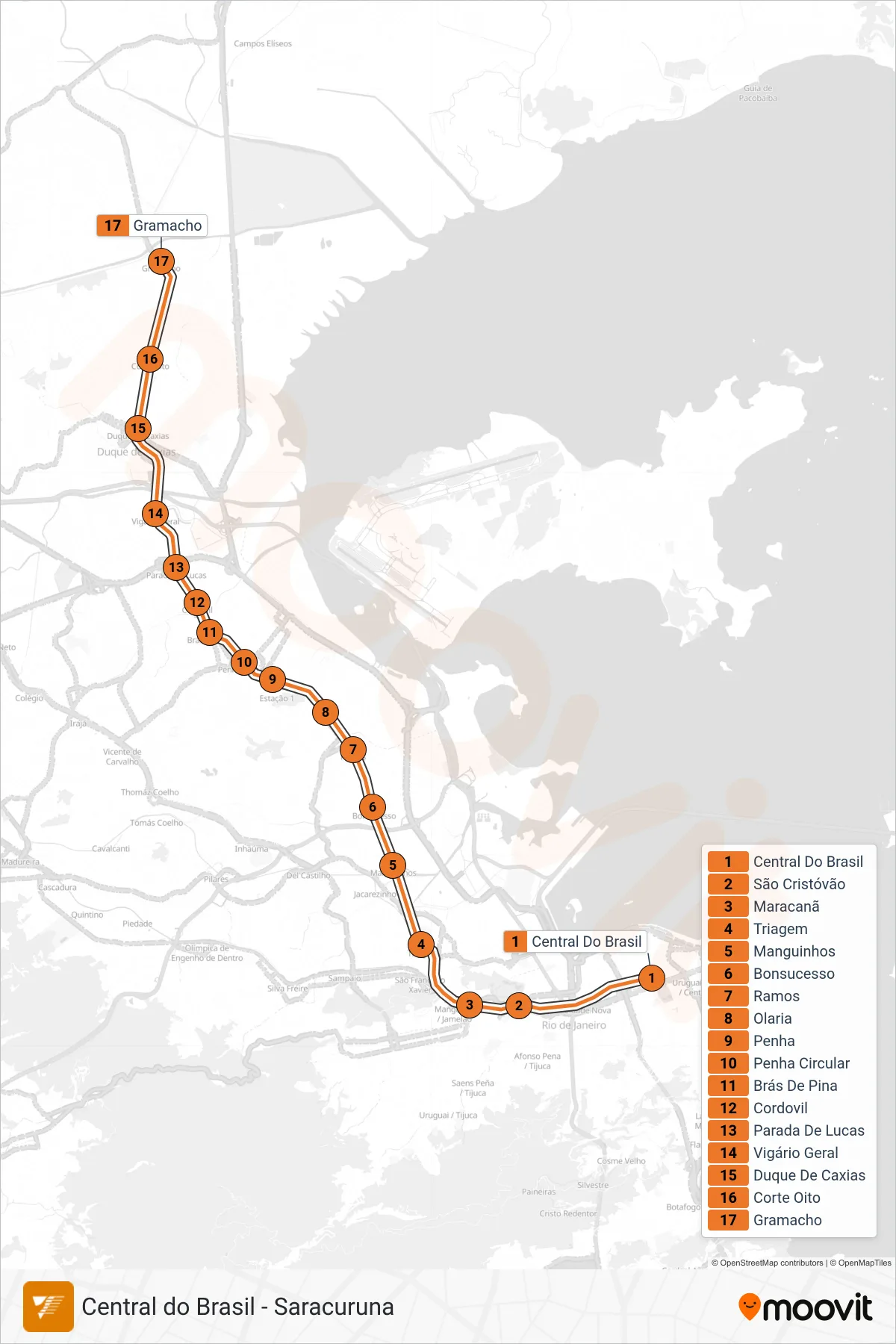 RAMAL SARACURUNA rail Line (Gramacho) route and stops on a map