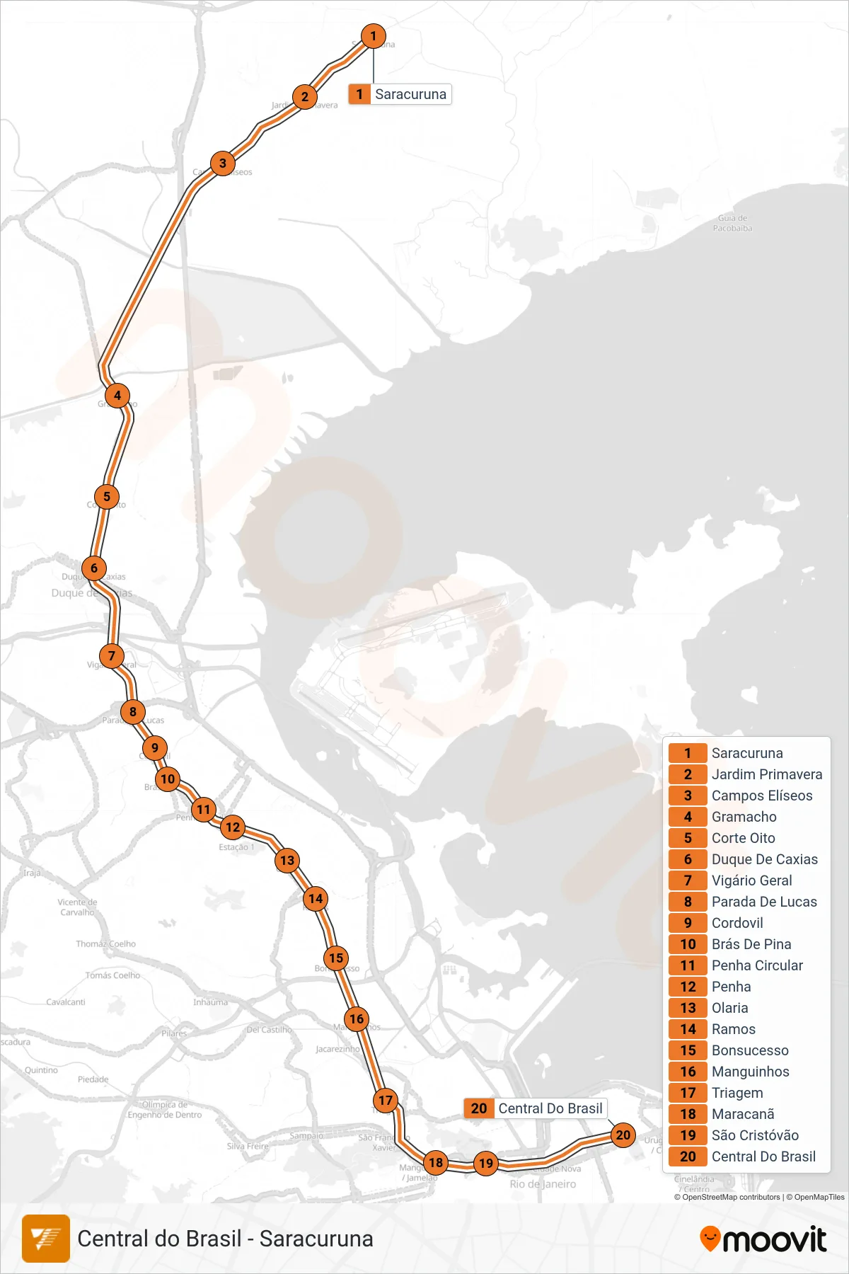 RAMAL SARACURUNA train Line (Central Do Brasil) route and stops on a map