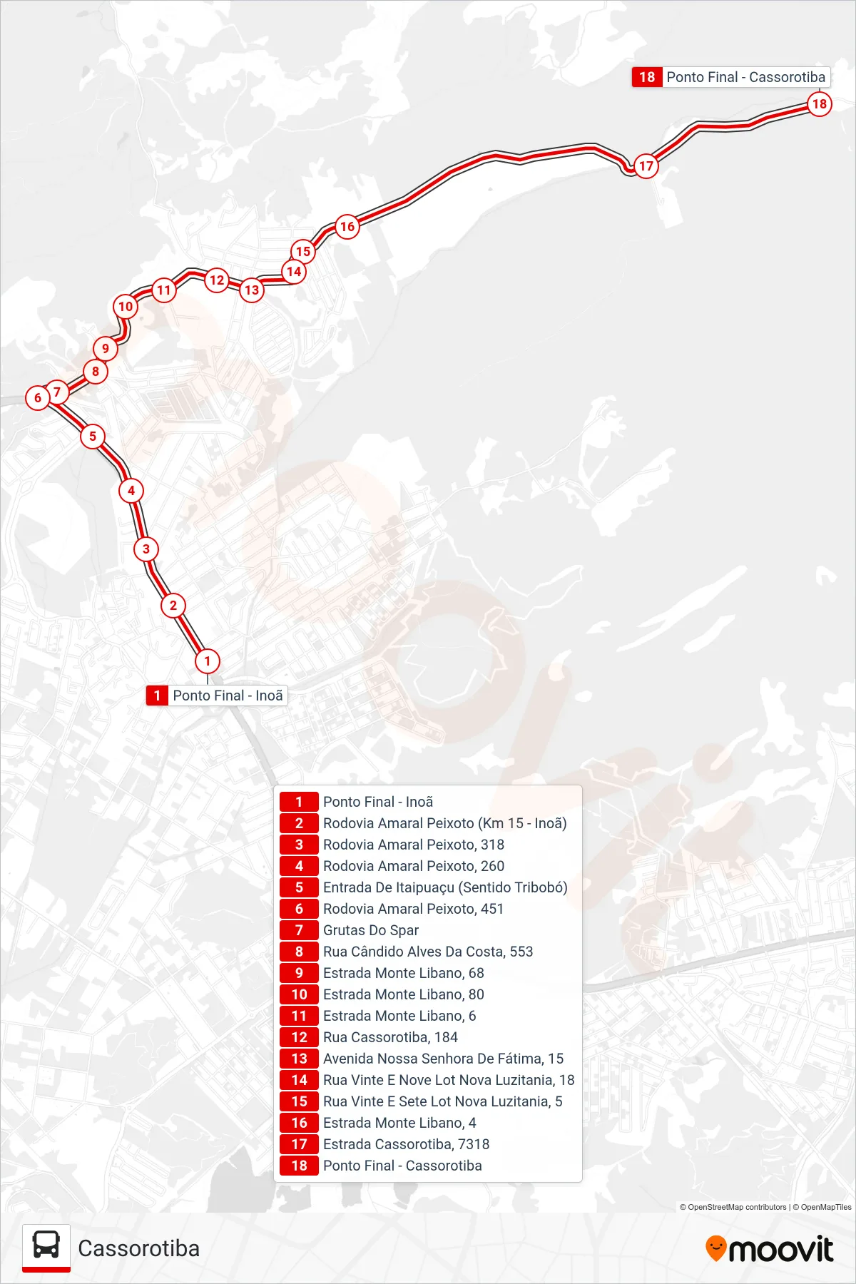 E22 bus Line (Cassorotiba) route and stops on a map