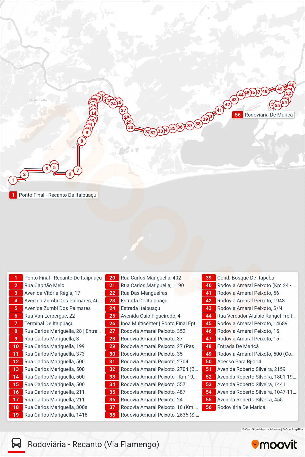 Rota e paradas da linha de ônibus E30 (Rodoviária) no mapa