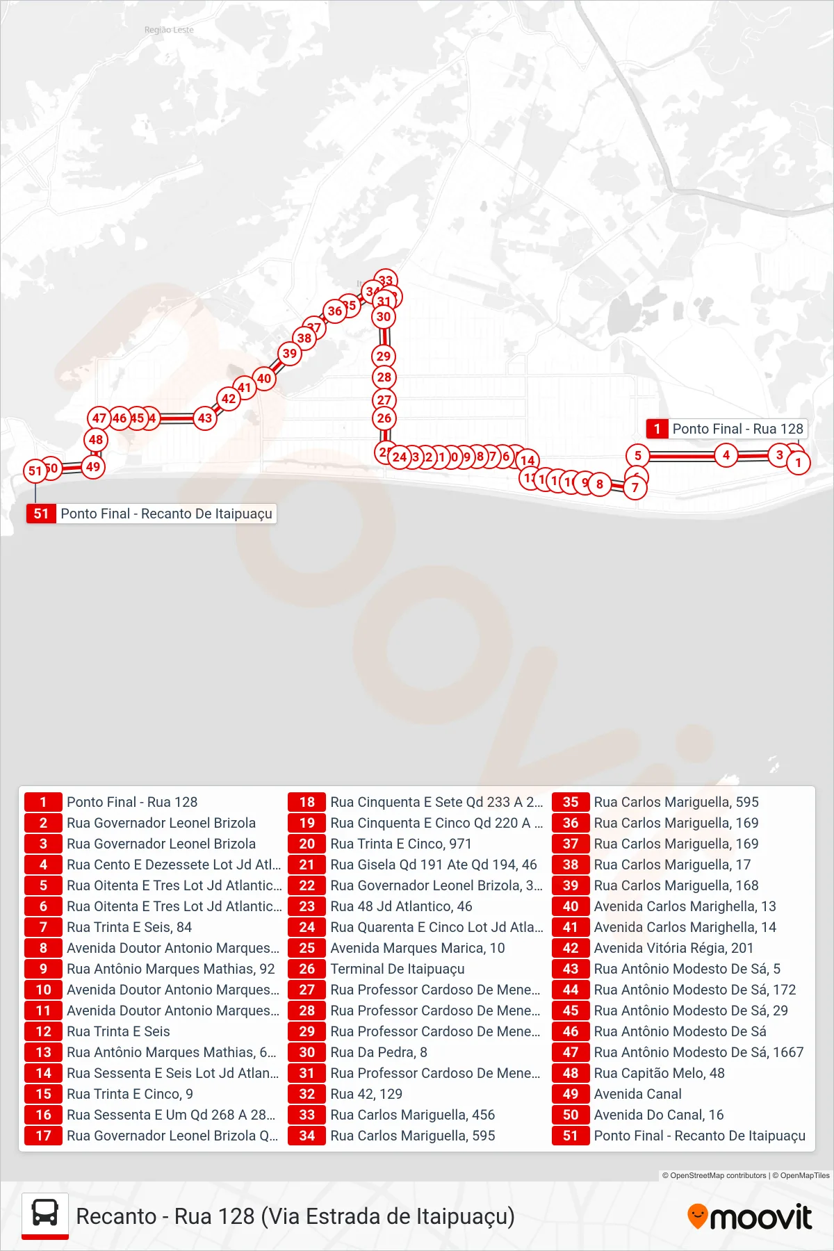 Rota e paradas da linha de ônibus E32 (Recanto) no mapa