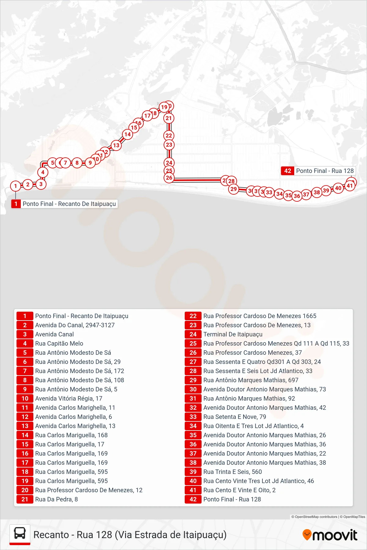 Rota e paradas da linha de ônibus  E32  (Rua 128) no mapa