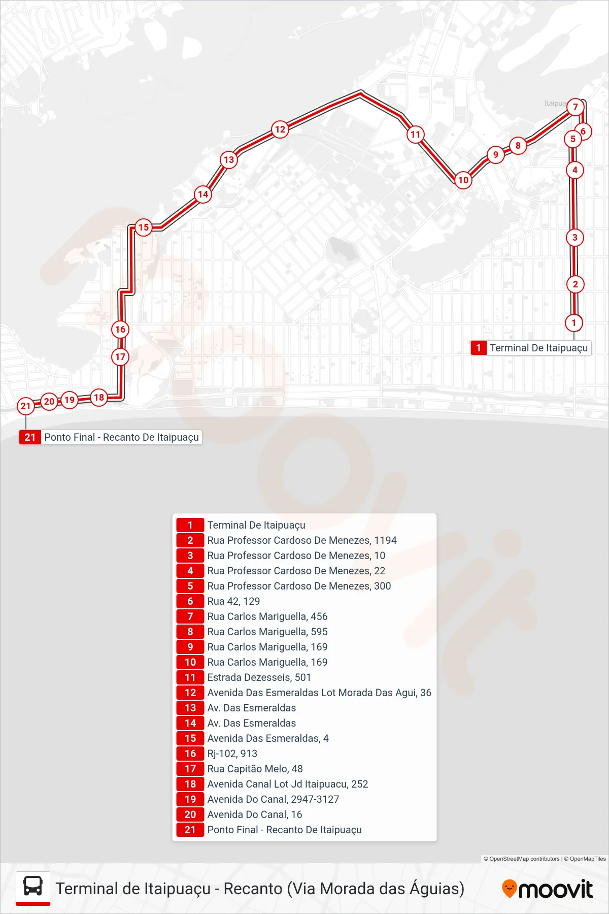 Rota e paradas da linha de ônibus E33 (Recanto) no mapa