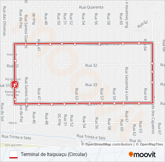 Mapa da linha E34 de ônibus