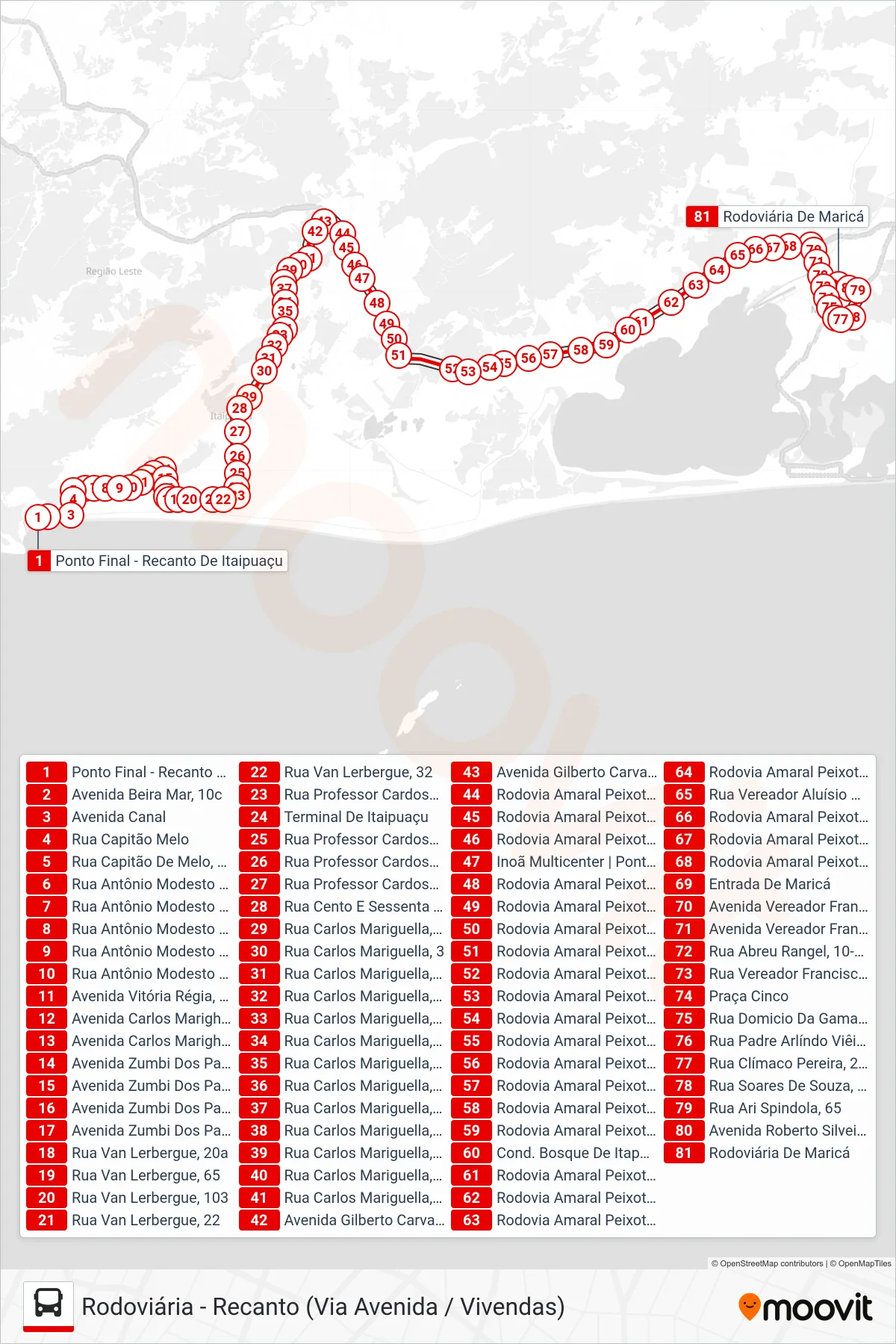 Rota e paradas da linha de ônibus  E30A  (Rodoviária) no mapa