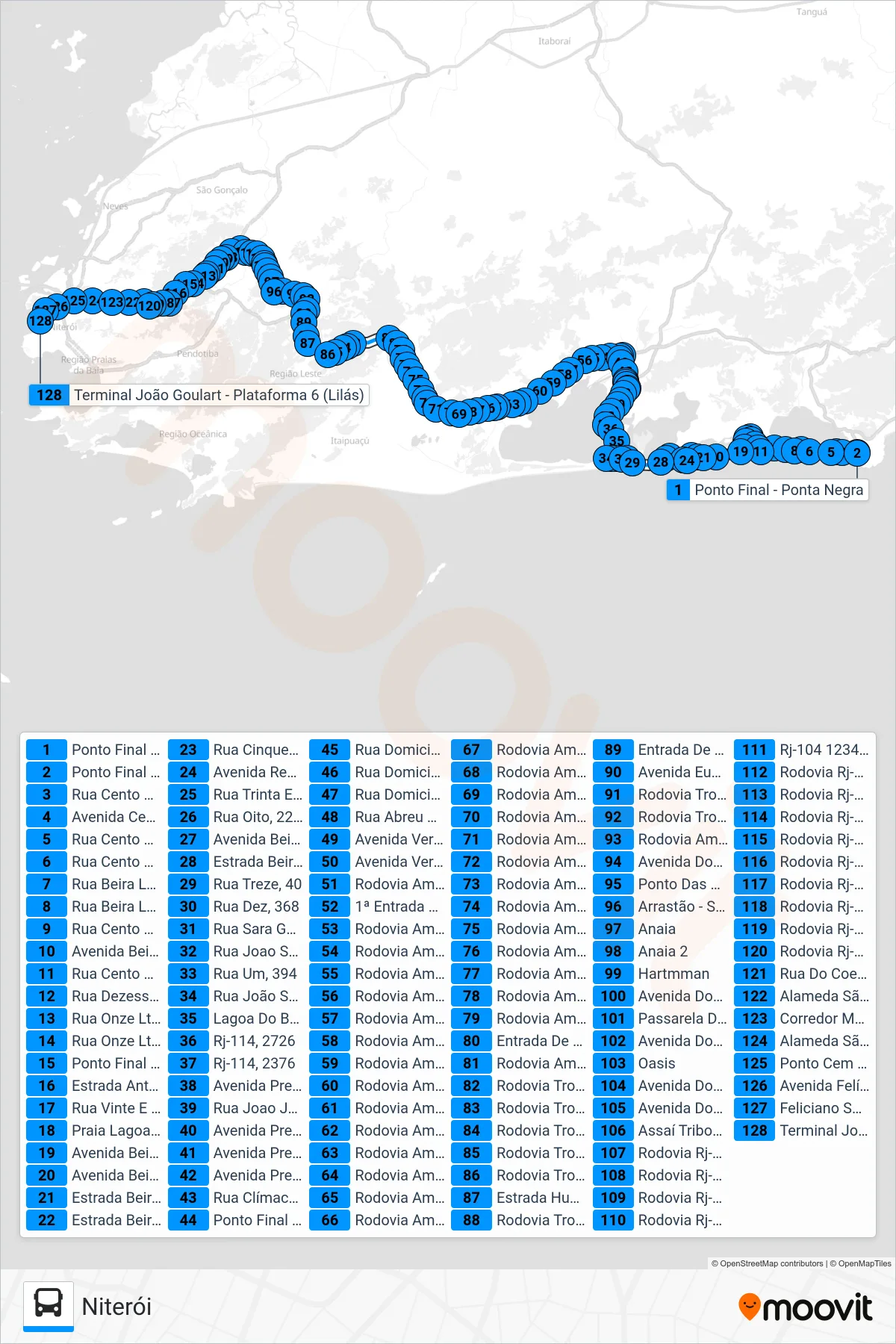 Rota e paradas da linha de ônibus 534R (Niterói) no mapa