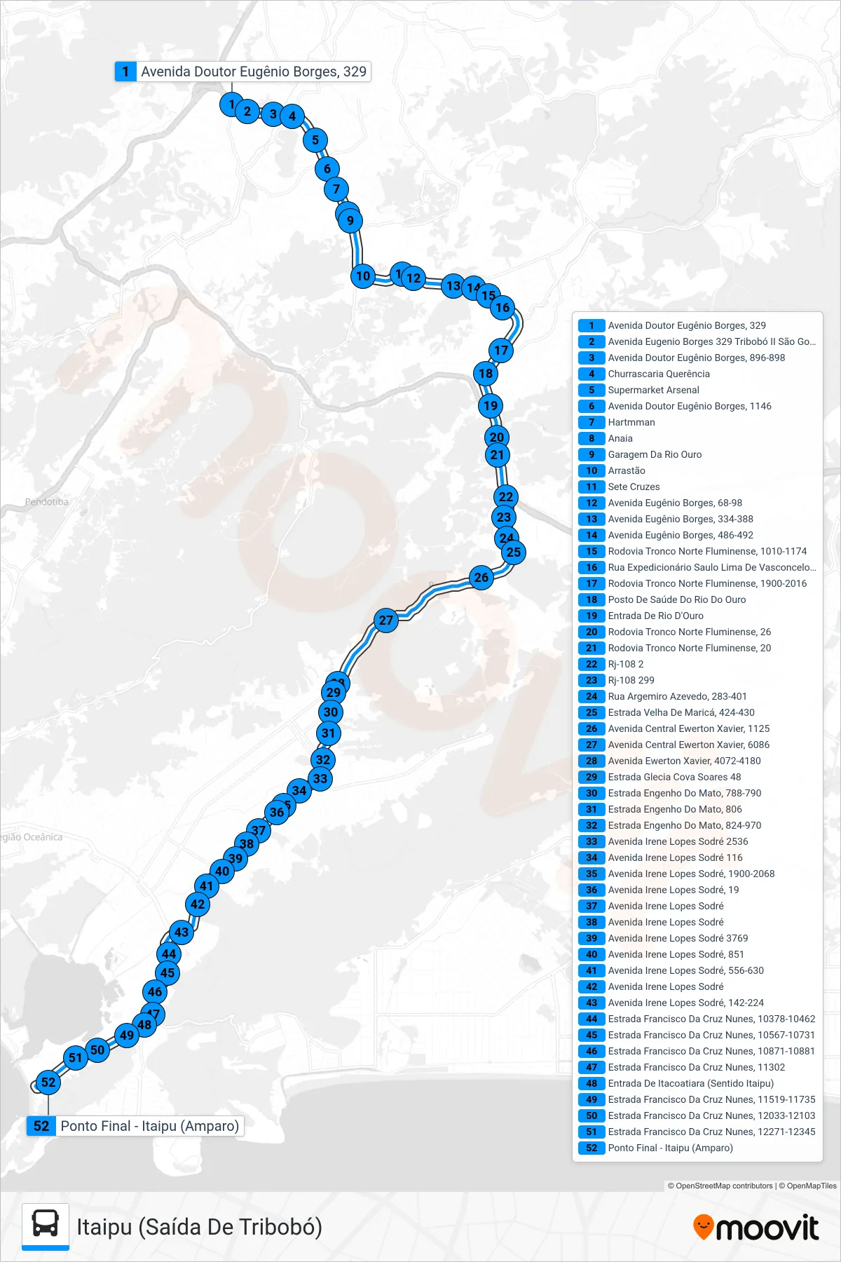Rota e paradas da linha de ônibus 537R (Itaipu (Saída De Tribobó)) no mapa