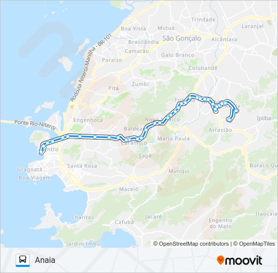 Mapa da linha 542R de ônibus