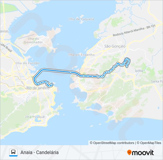 Mapa da linha 543D de ônibus