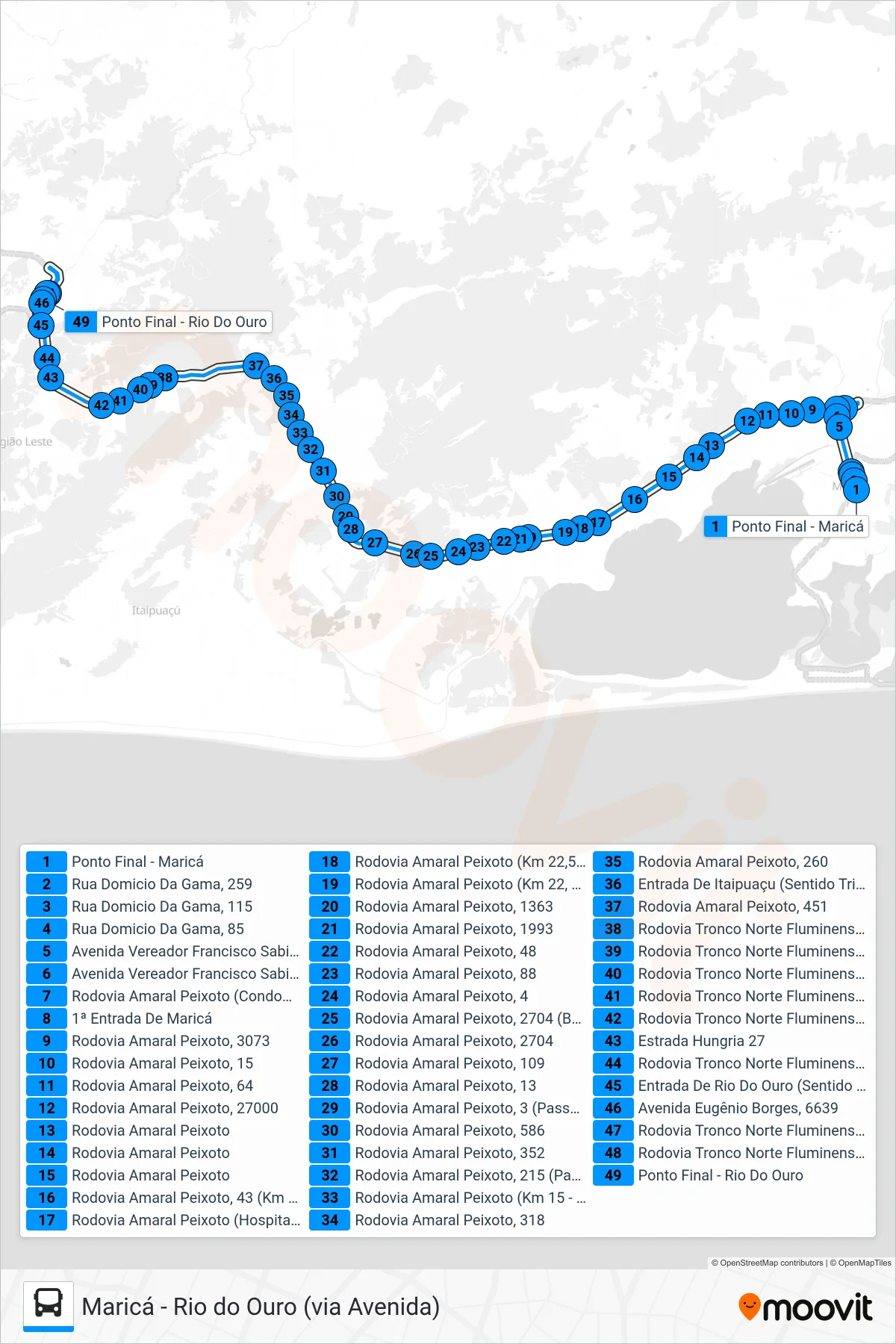 Rota e paradas da linha de ônibus 546R (Rio Do Ouro) no mapa