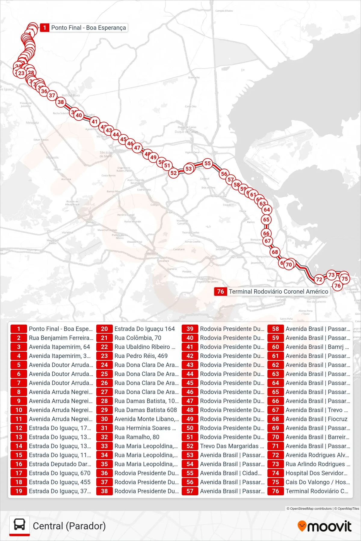 Rota e paradas da linha de ônibus 488B (Central (Parador)) no mapa