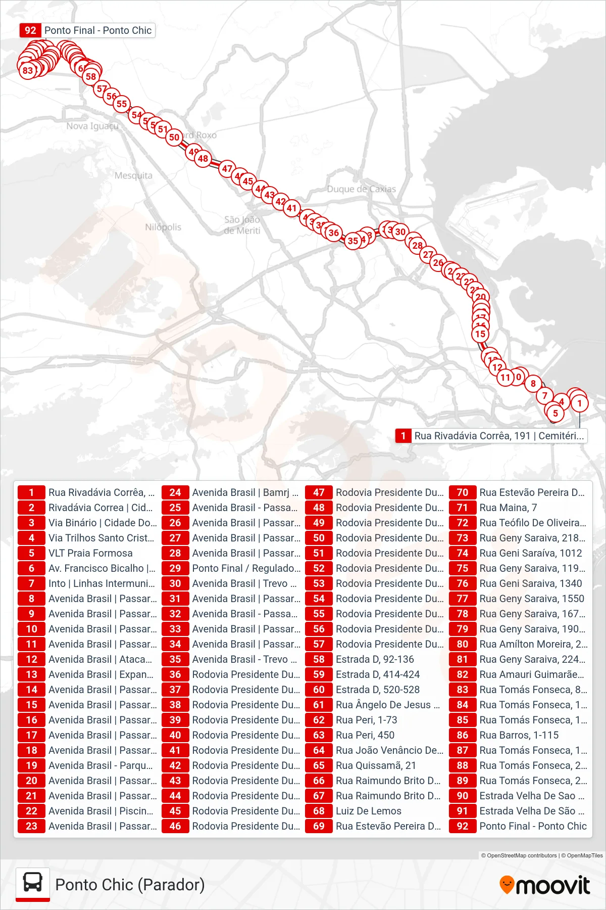 Rota e paradas da linha de ônibus 493B (Ponto Chic (Parador)) no mapa
