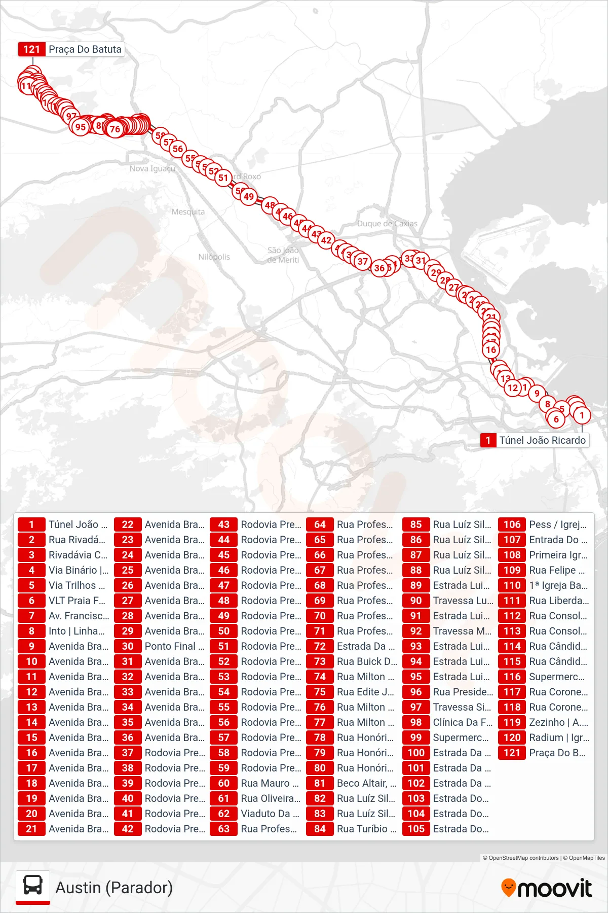 Rota e paradas da linha de ônibus 494B (Austin (Parador)) no mapa