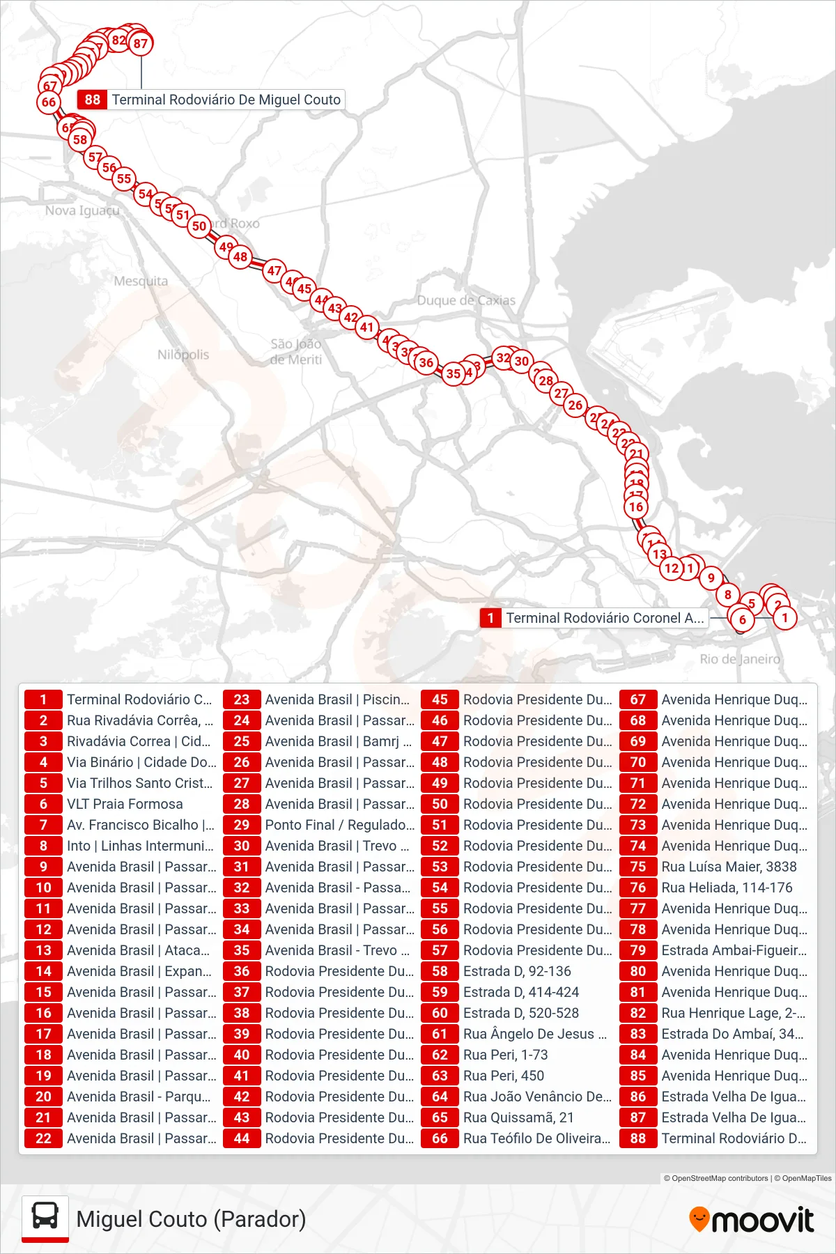 497B bus Line (Miguel Couto (Parador)) route and stops on a map