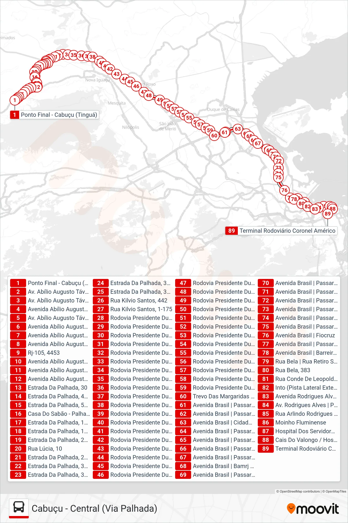 Rota e paradas da linha de ônibus 499B (Central (Parador)) no mapa