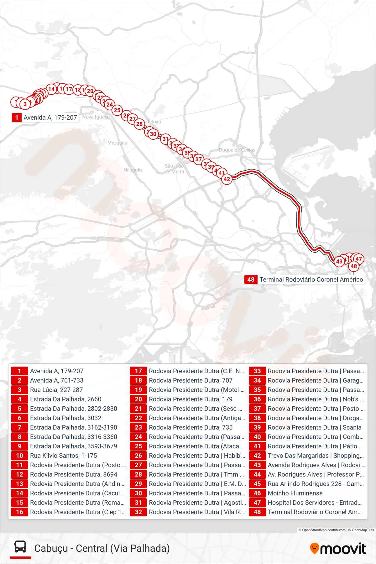 Rota e paradas da linha de ônibus 499B (Central (Rápido - Saída Do Parque Das Palmeiras)) no mapa