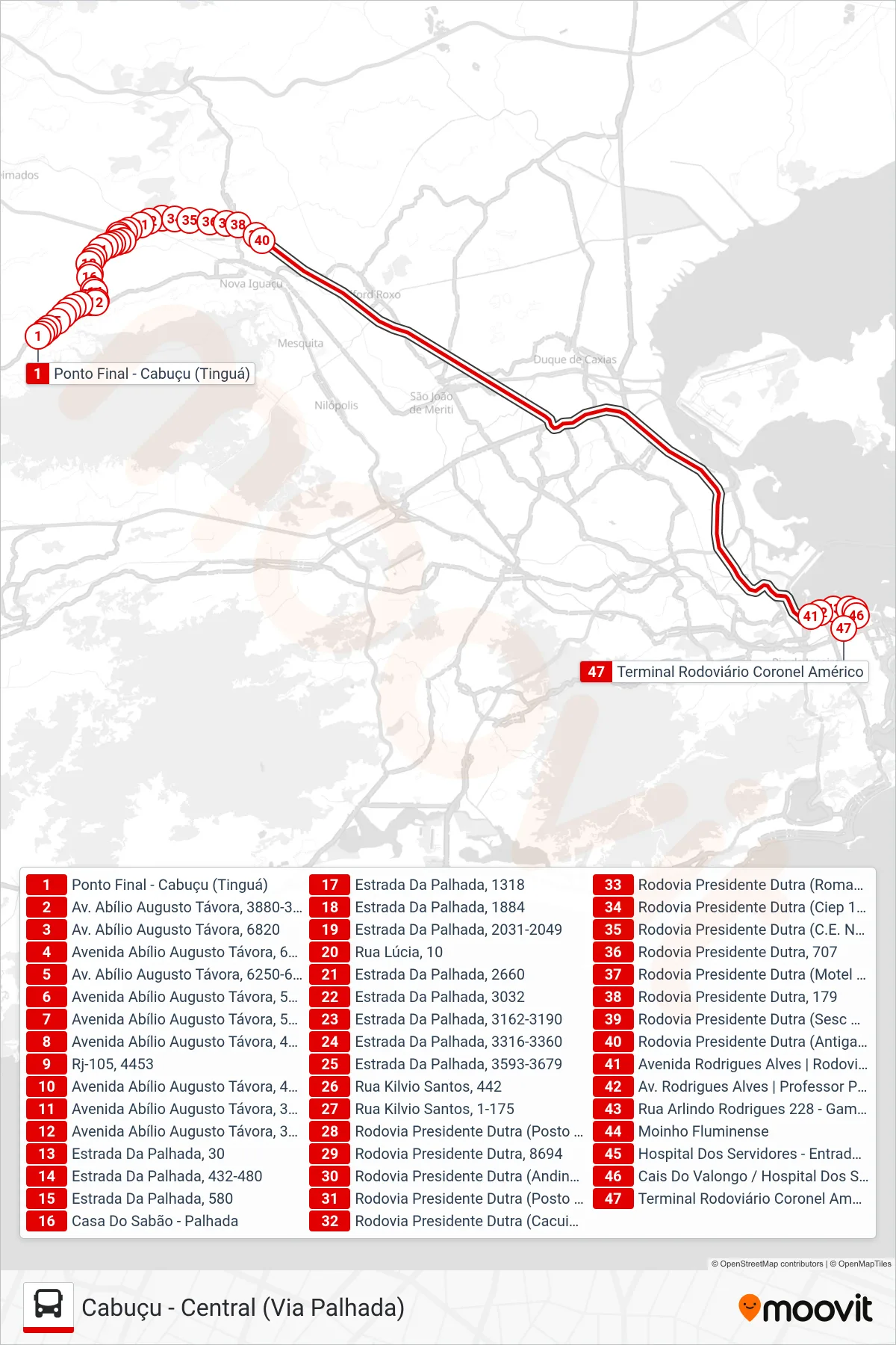 Rota e paradas da linha de ônibus 499B (Central (Expresso)) no mapa