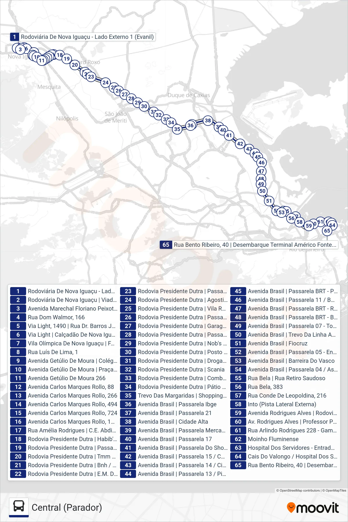 114B bus Line (Central (Parador)) route and stops on a map