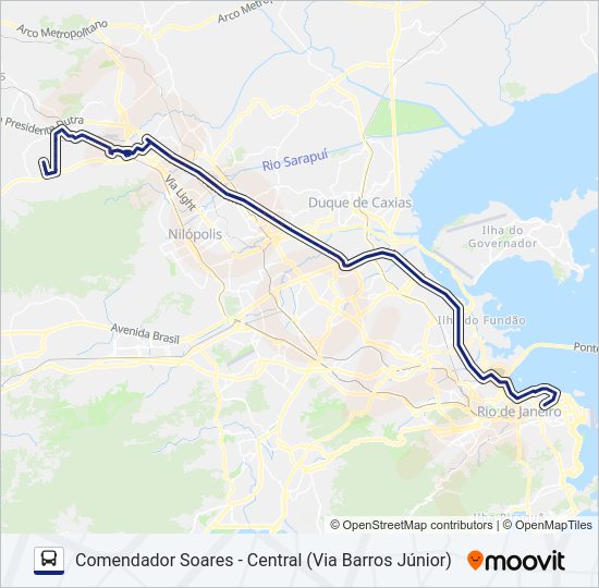 Mapa da linha 122B de ônibus